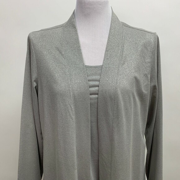 Additions by Chico’s Cardigan Tank Top 2 Large 12 Glittery Gray 2 Piece - Picture 2 of 12